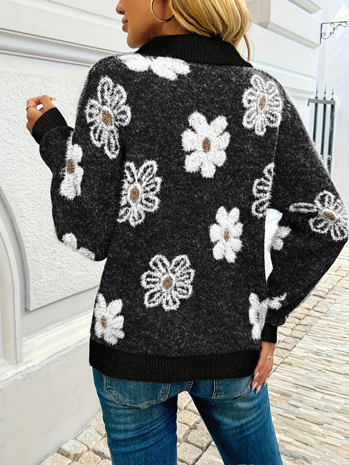 Flora - Drop Shoulder Half-Zip Sweater