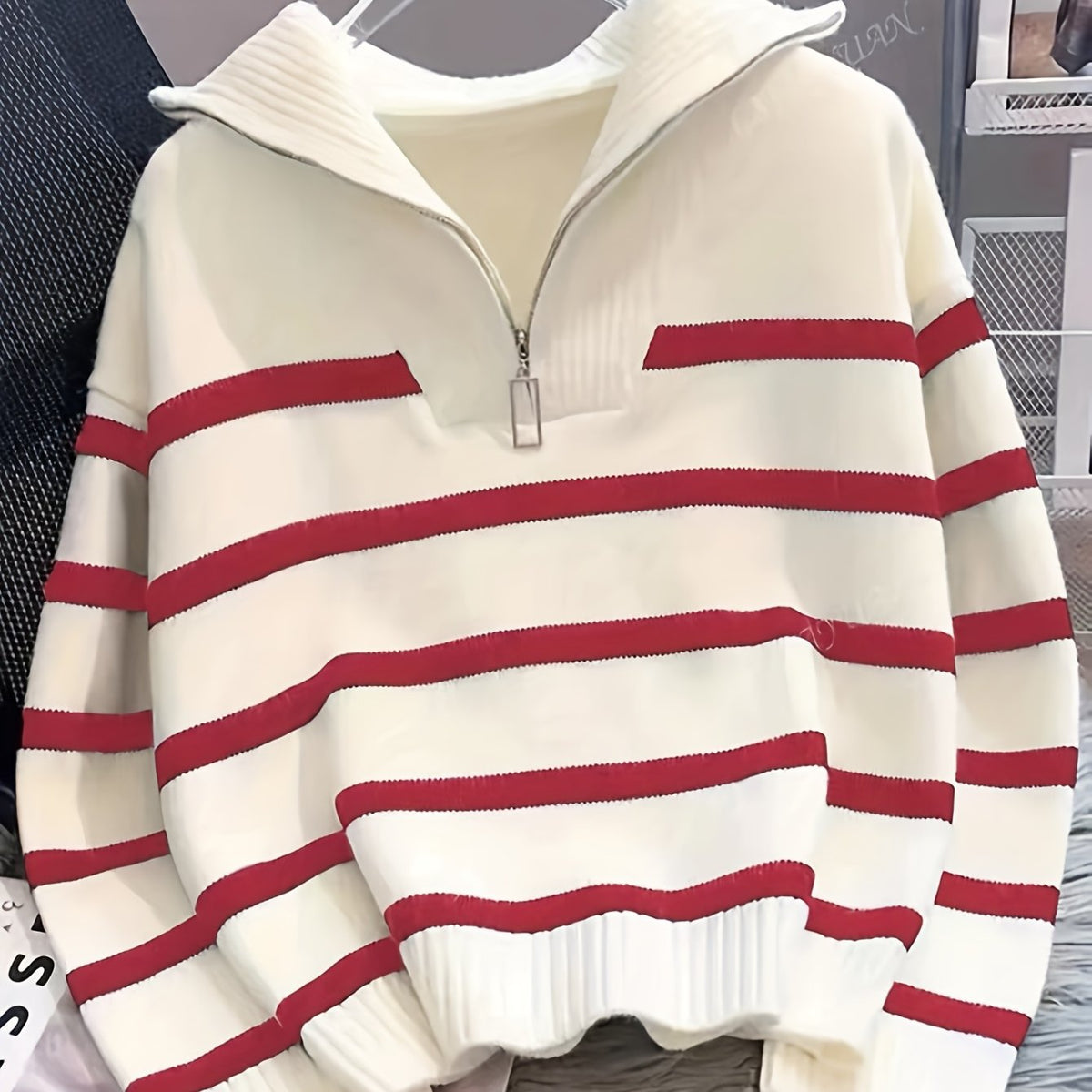 Vera - Striped Zip-Up Knit Pullover