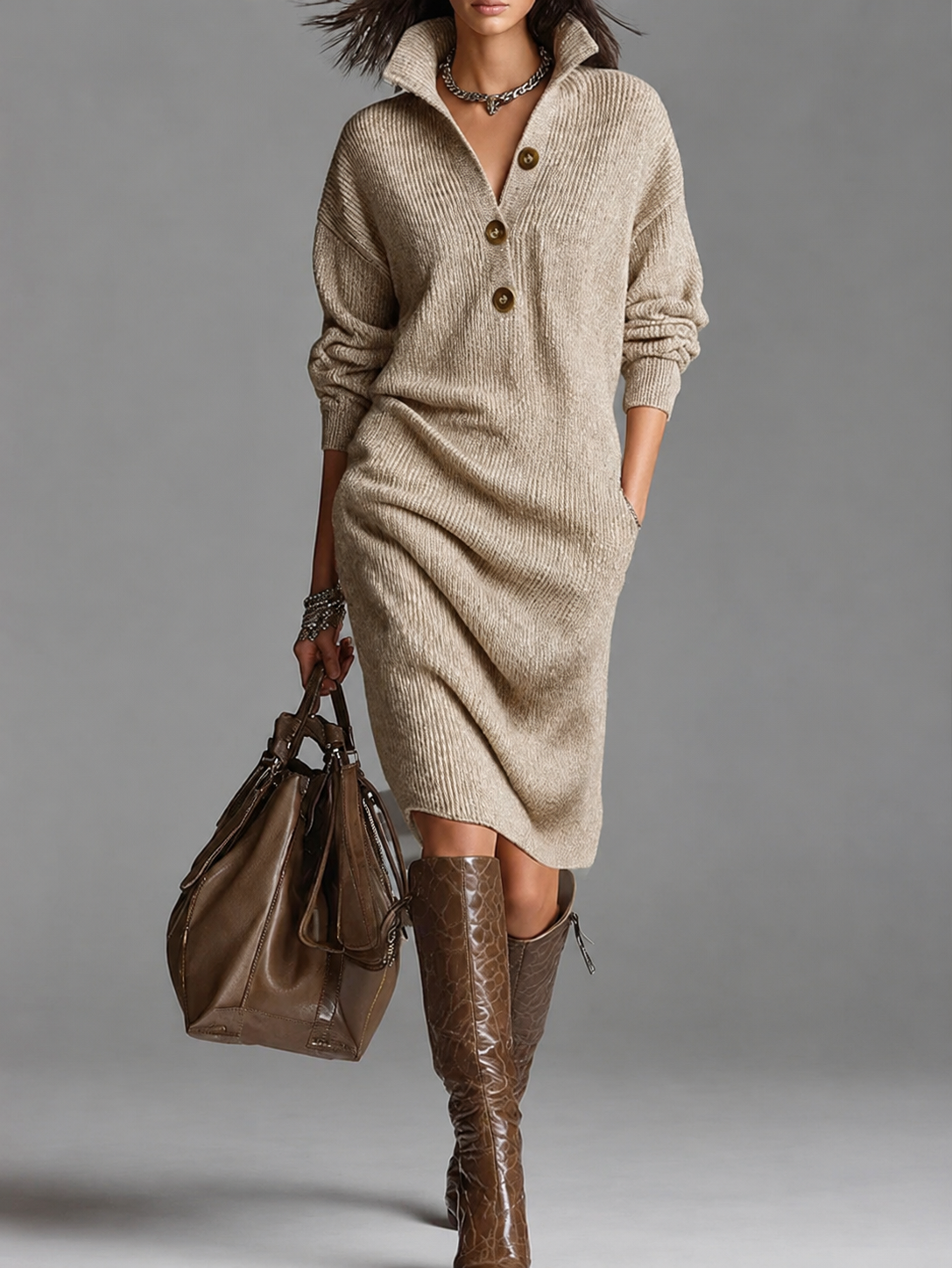 Nora - Button-Up Lapel Jumper Skirt