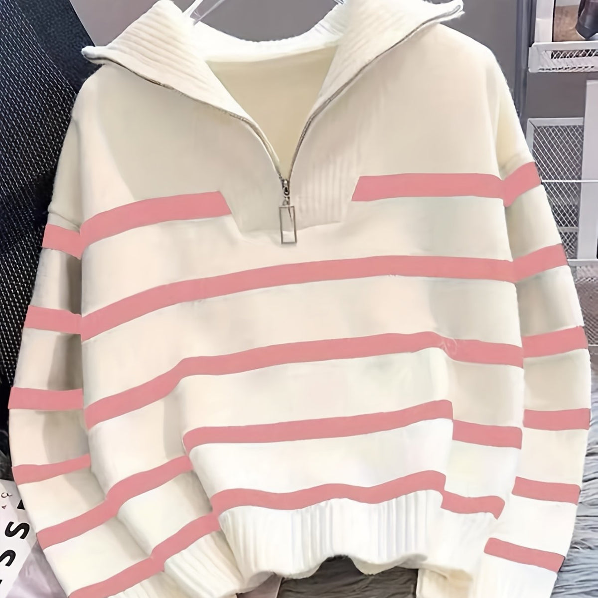 Vera - Striped Zip-Up Knit Pullover
