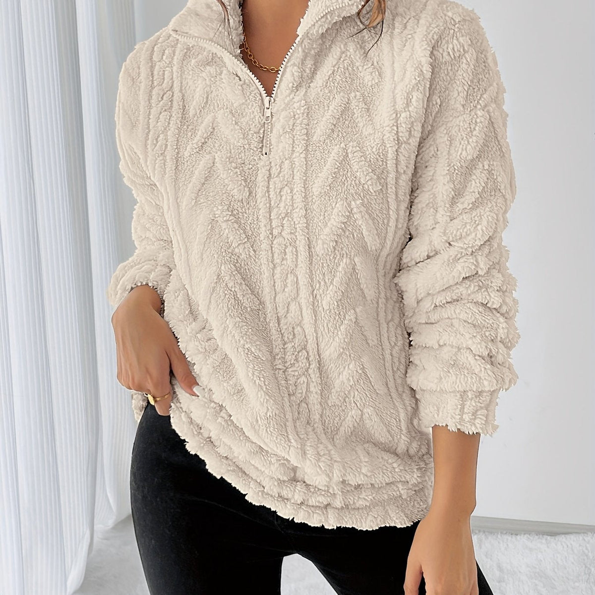 Lena - Fleece Lapel Zip Sweatshirt