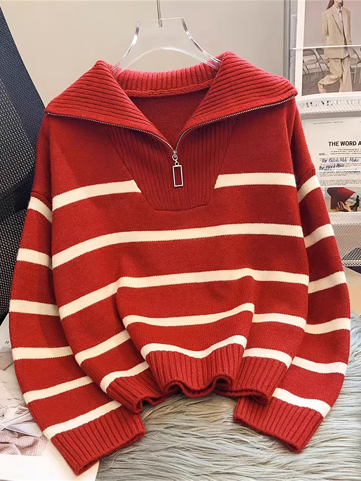 Vera - Striped Zip-Up Knit Pullover