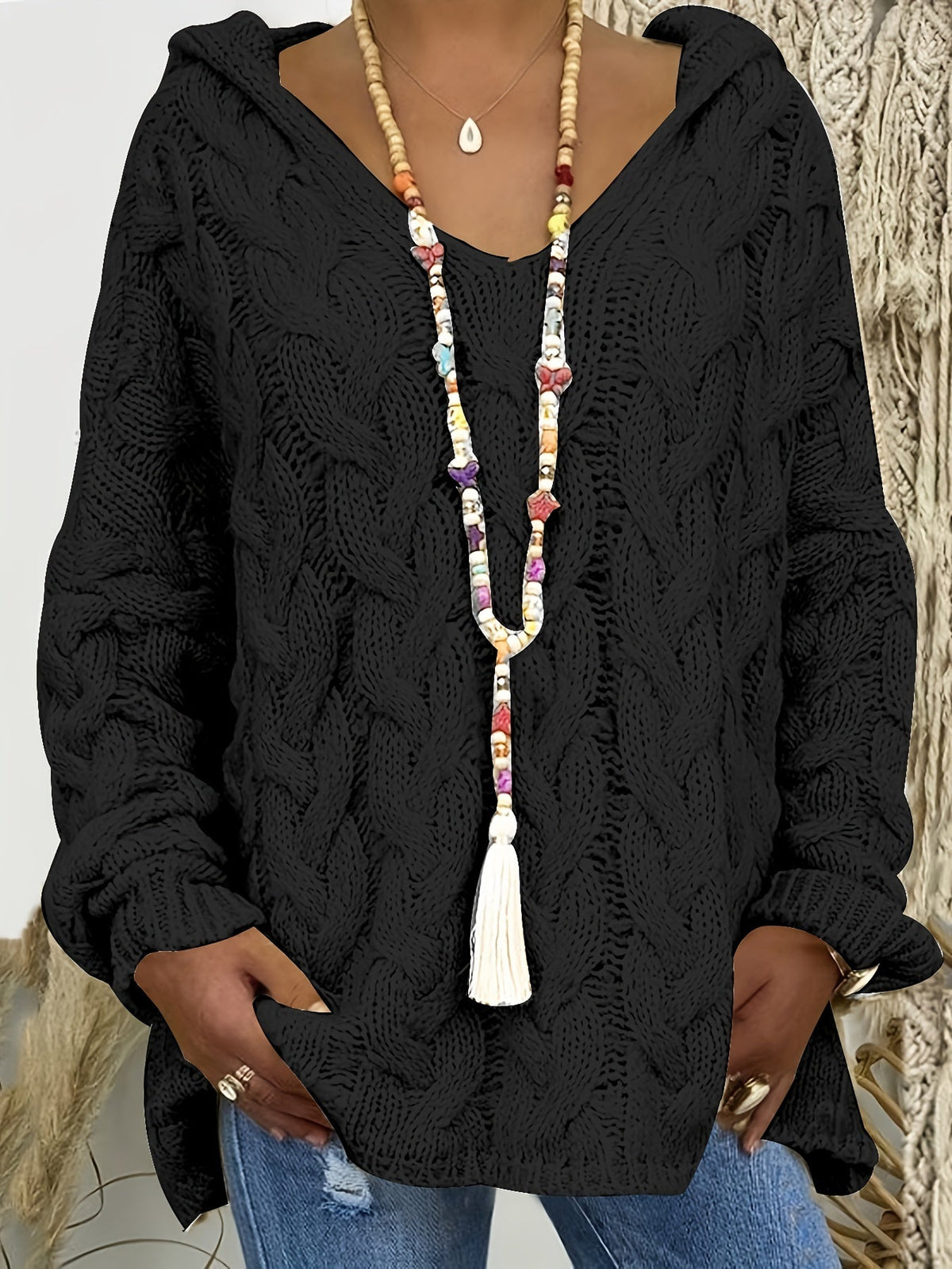 Zara - Plus Size Cable Knit Hoodie