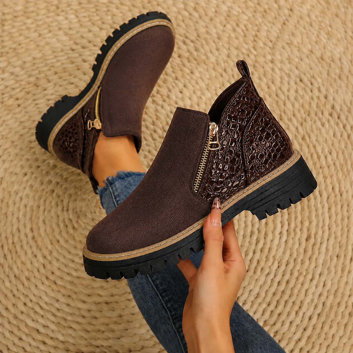 Marguerite - Women's Croc Detail Ankle Boots