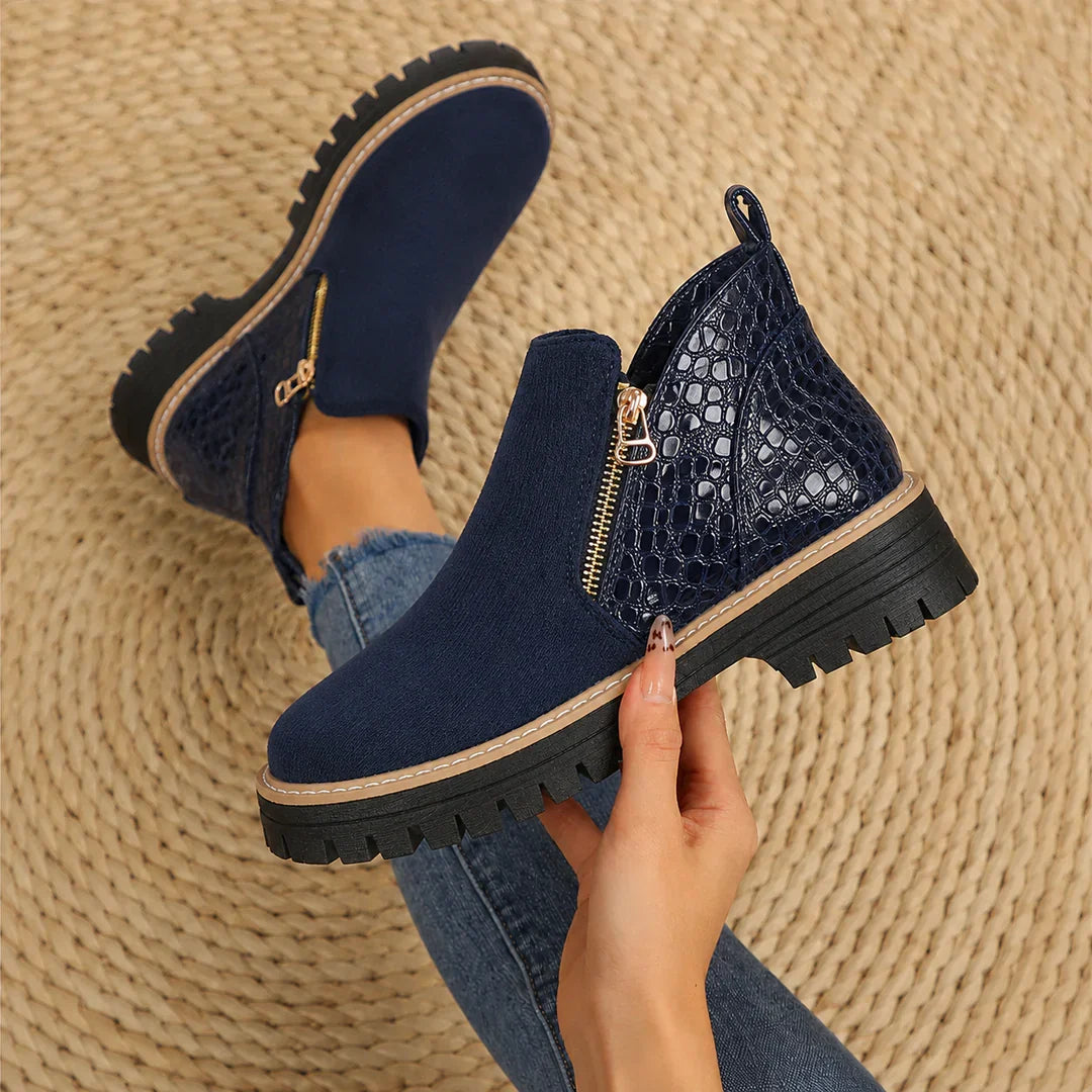 Lisa - Women's Croc Detail Ankle Boots