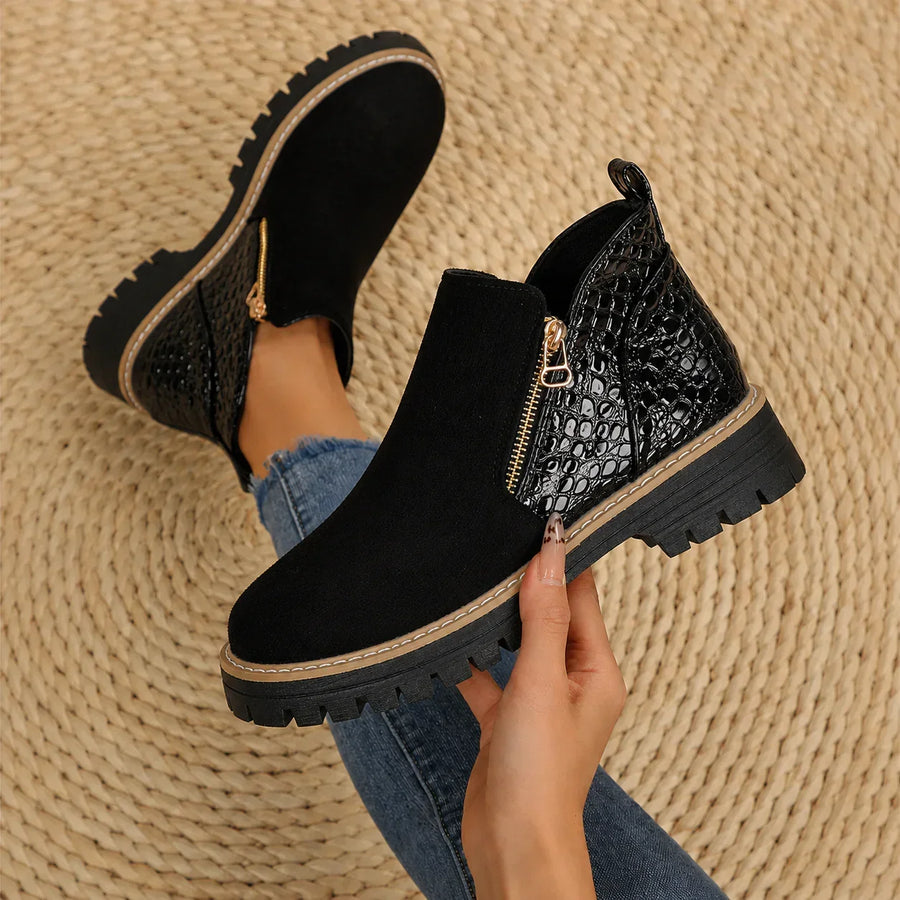 Emma - Women's Croc Detail Ankle Boots