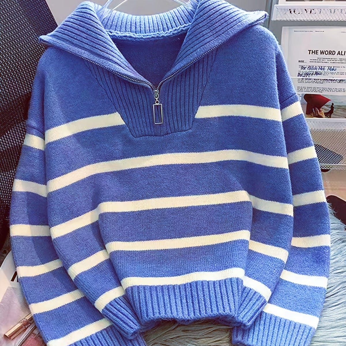 Vera - Striped Zip-Up Knit Pullover