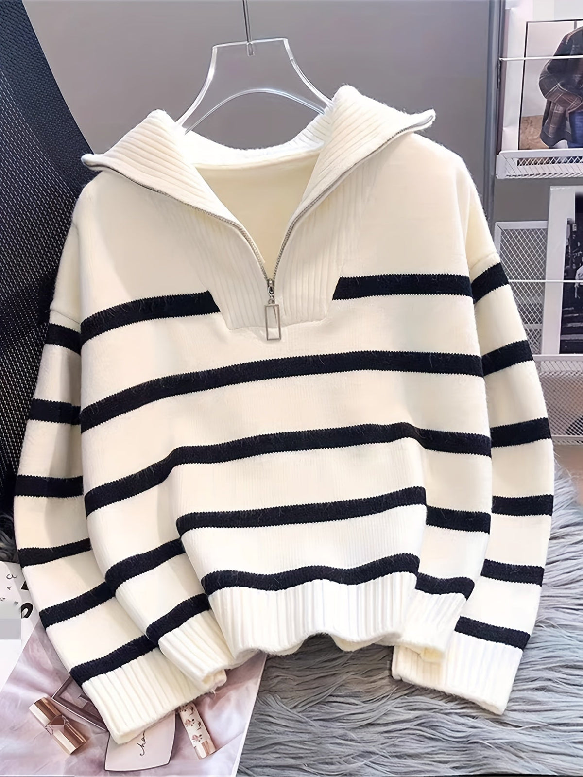 Vera - Striped Zip-Up Knit Pullover