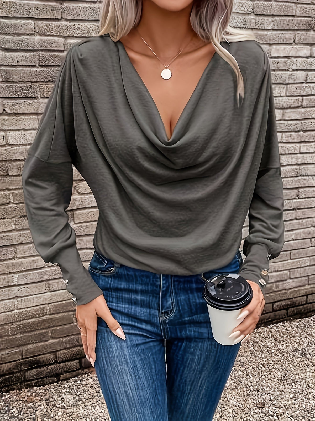 Leah - Cowl Neck Long Sleeve Top