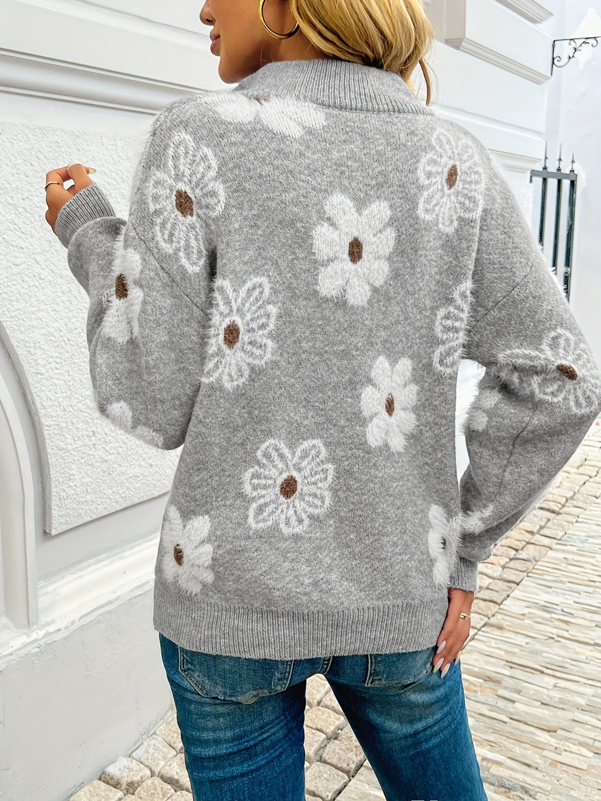Flora - Drop Shoulder Half-Zip Sweater