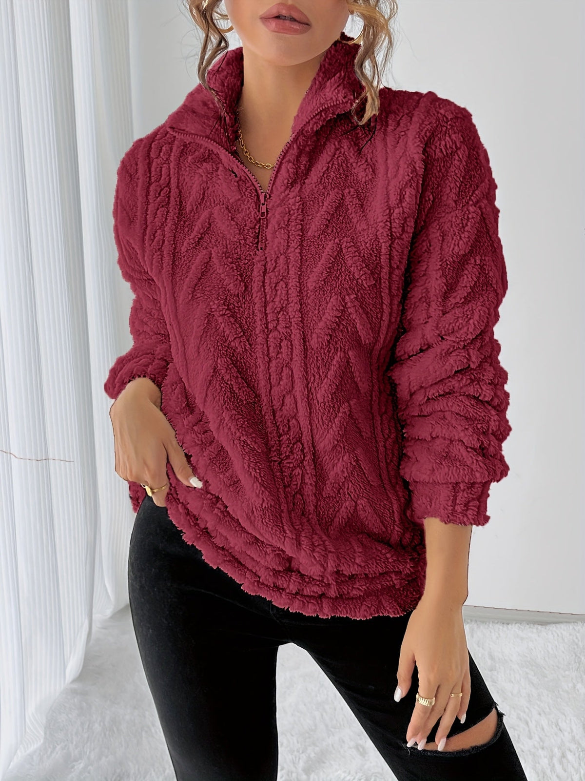 Lena - Fleece Lapel Zip Sweatshirt