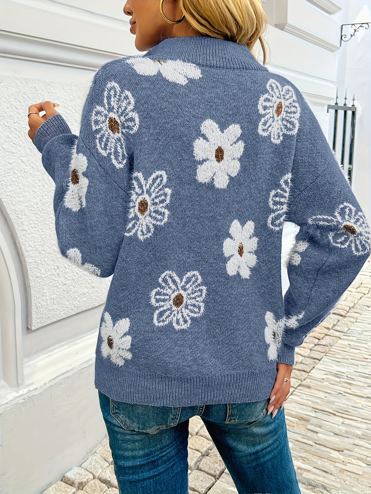Flora - Drop Shoulder Half-Zip Sweater