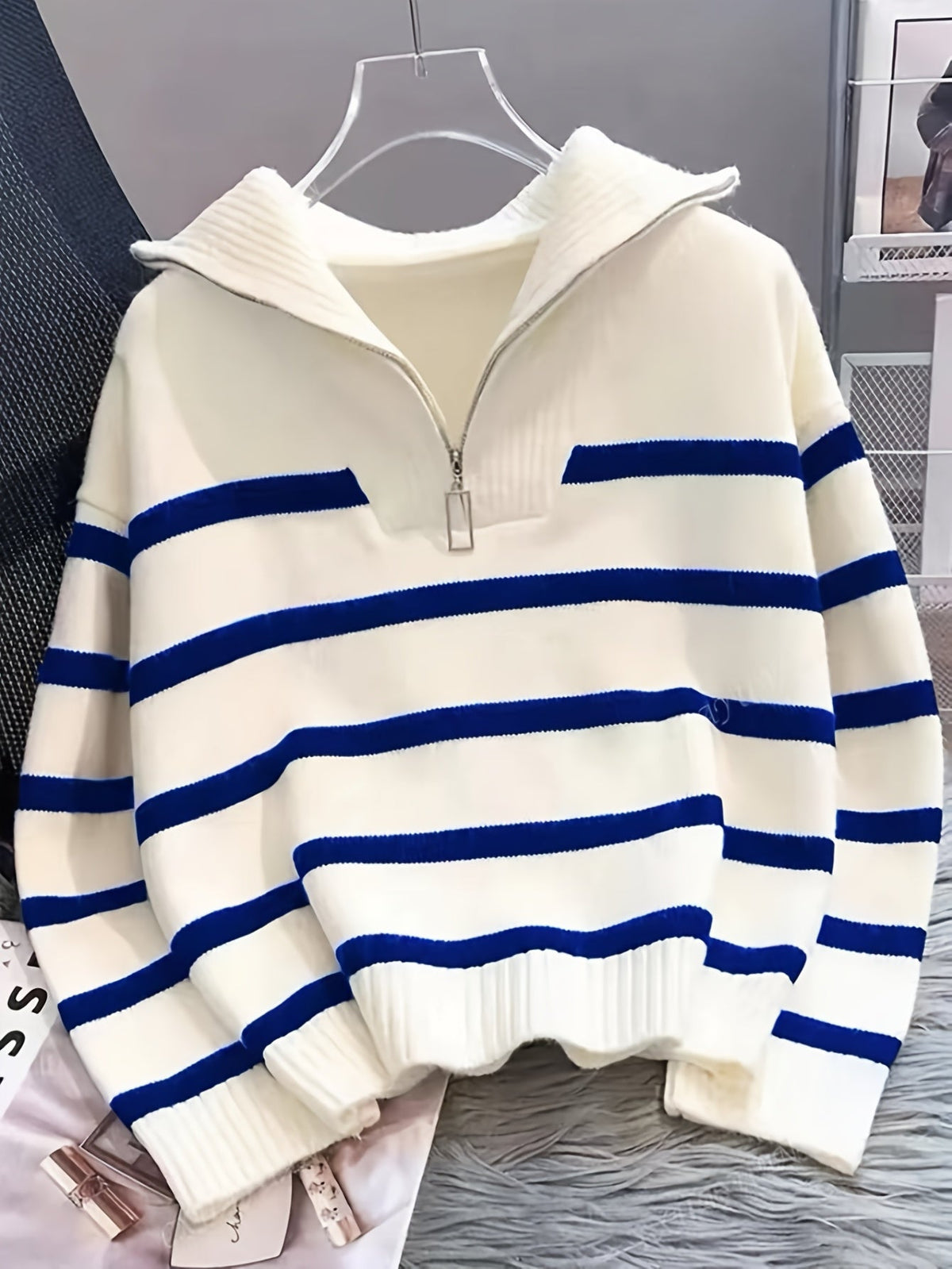 Vera - Striped Zip-Up Knit Pullover