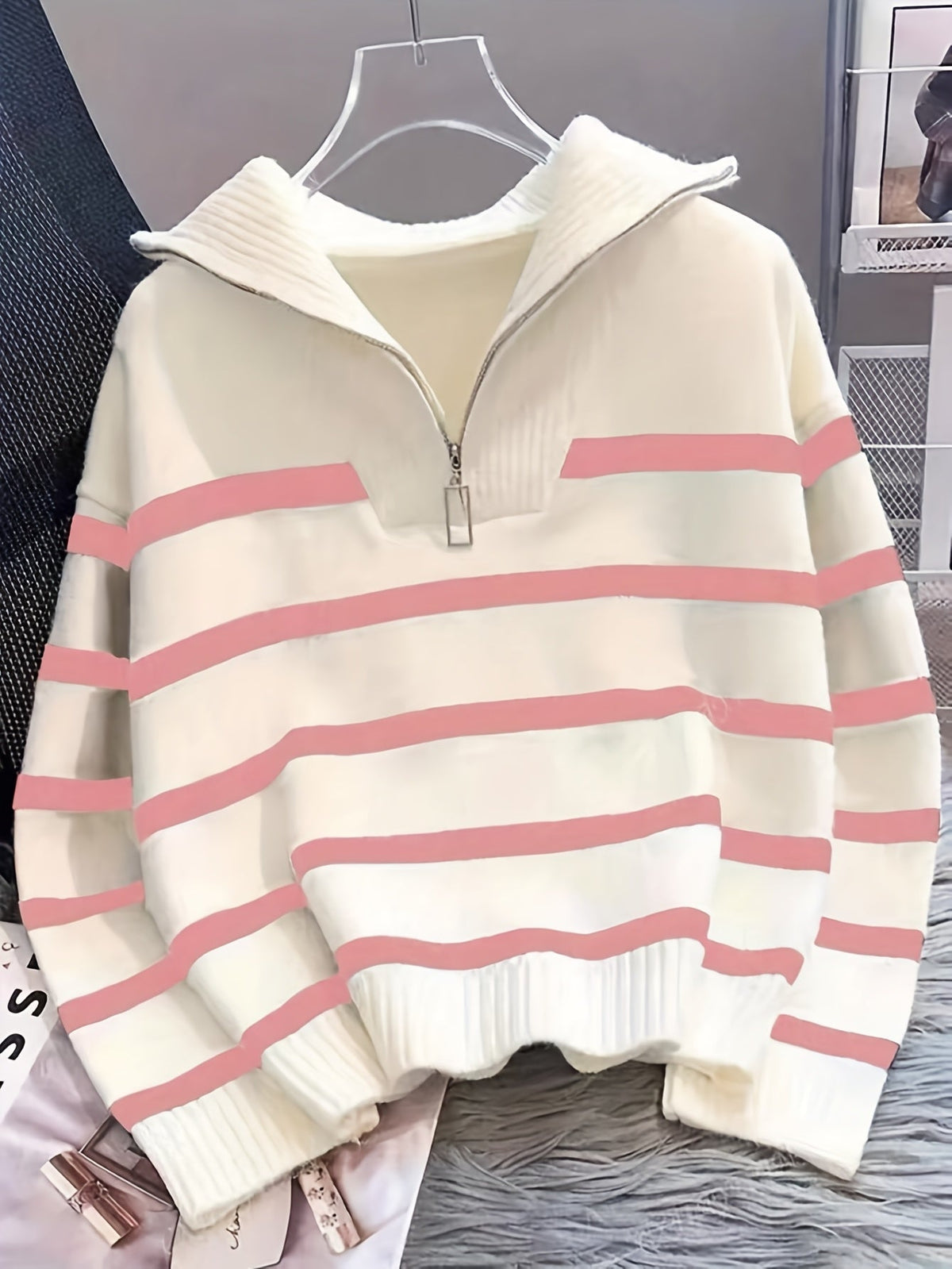 Vera - Striped Zip-Up Knit Pullover