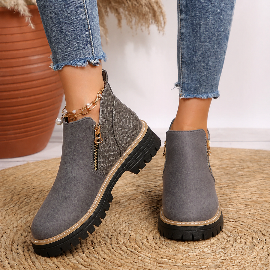 Florence - Women's Croc Detail Ankle Boots