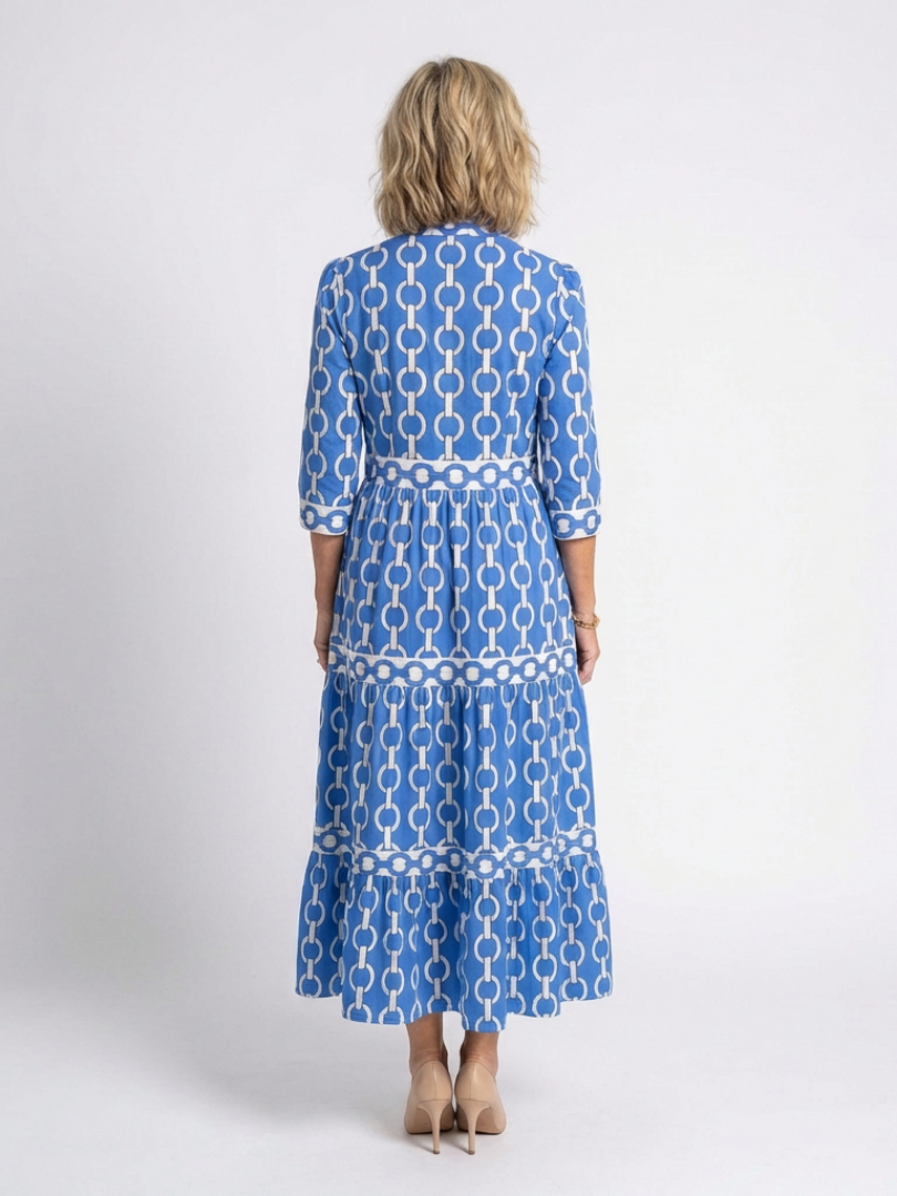 Ysolde - Chain Pattern Midi Dress with 3/4 Sleeves