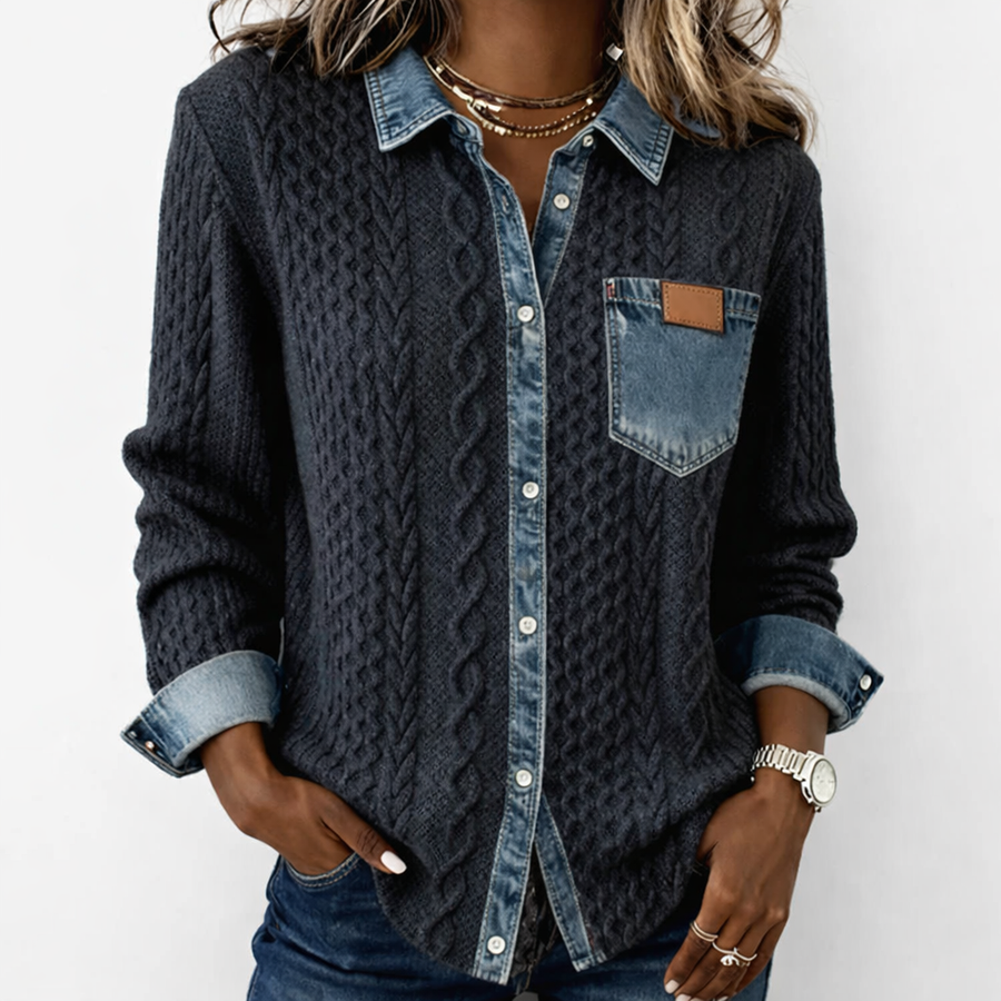 Lumera - Knit Jacket with Denim Details