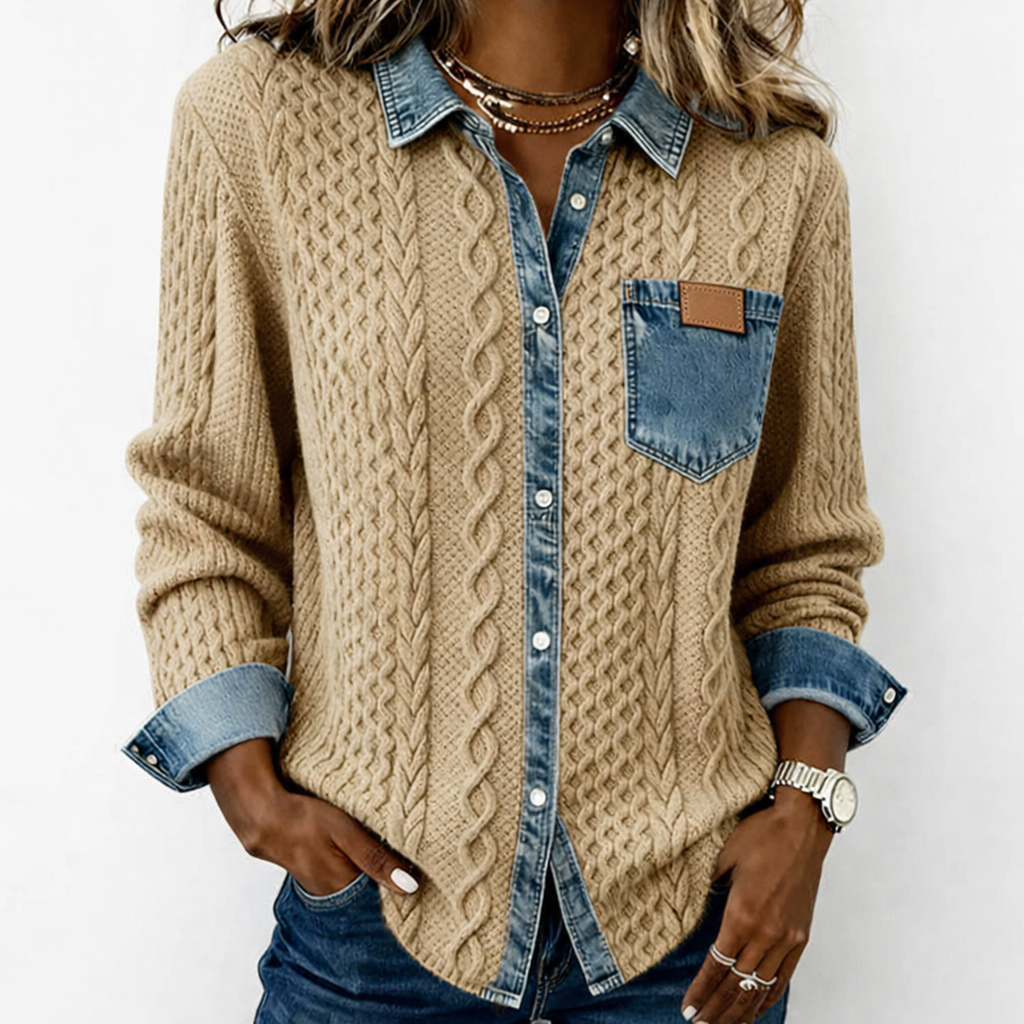 Lumera - Knit Jacket with Denim Details