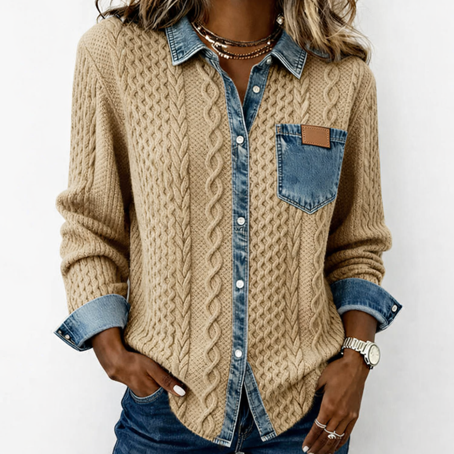 Lumera - Knit Jacket with Denim Details
