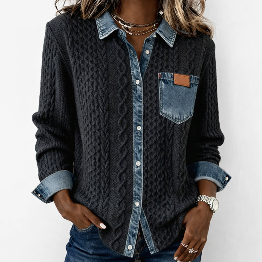 Lumera - Knit Jacket with Denim Details
