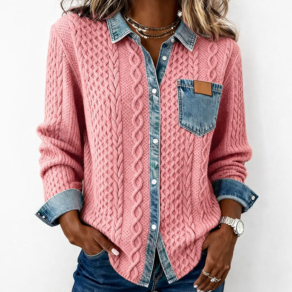 Lumera - Knit Jacket with Denim Details