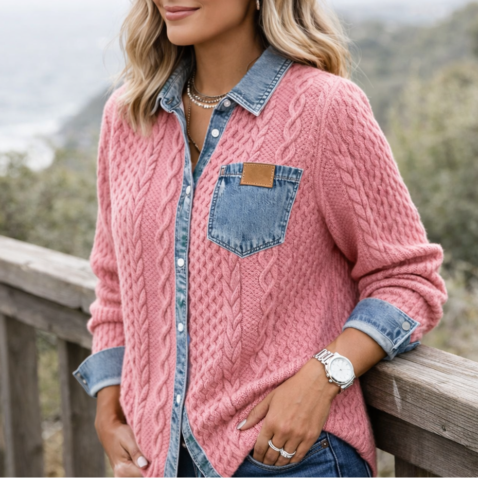 Lumera - Knit Jacket with Denim Details