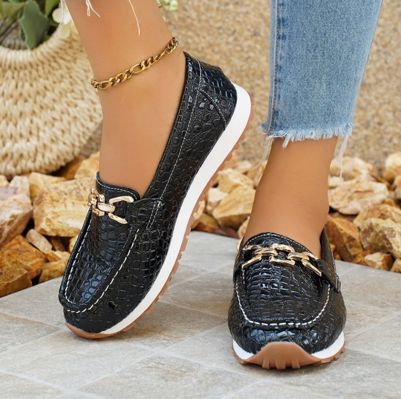 Emmy - Crocodile Buckle Loafers