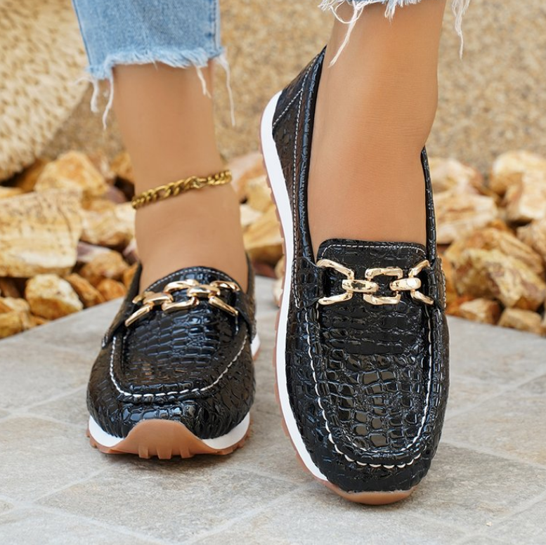 Emmy - Crocodile Buckle Loafers