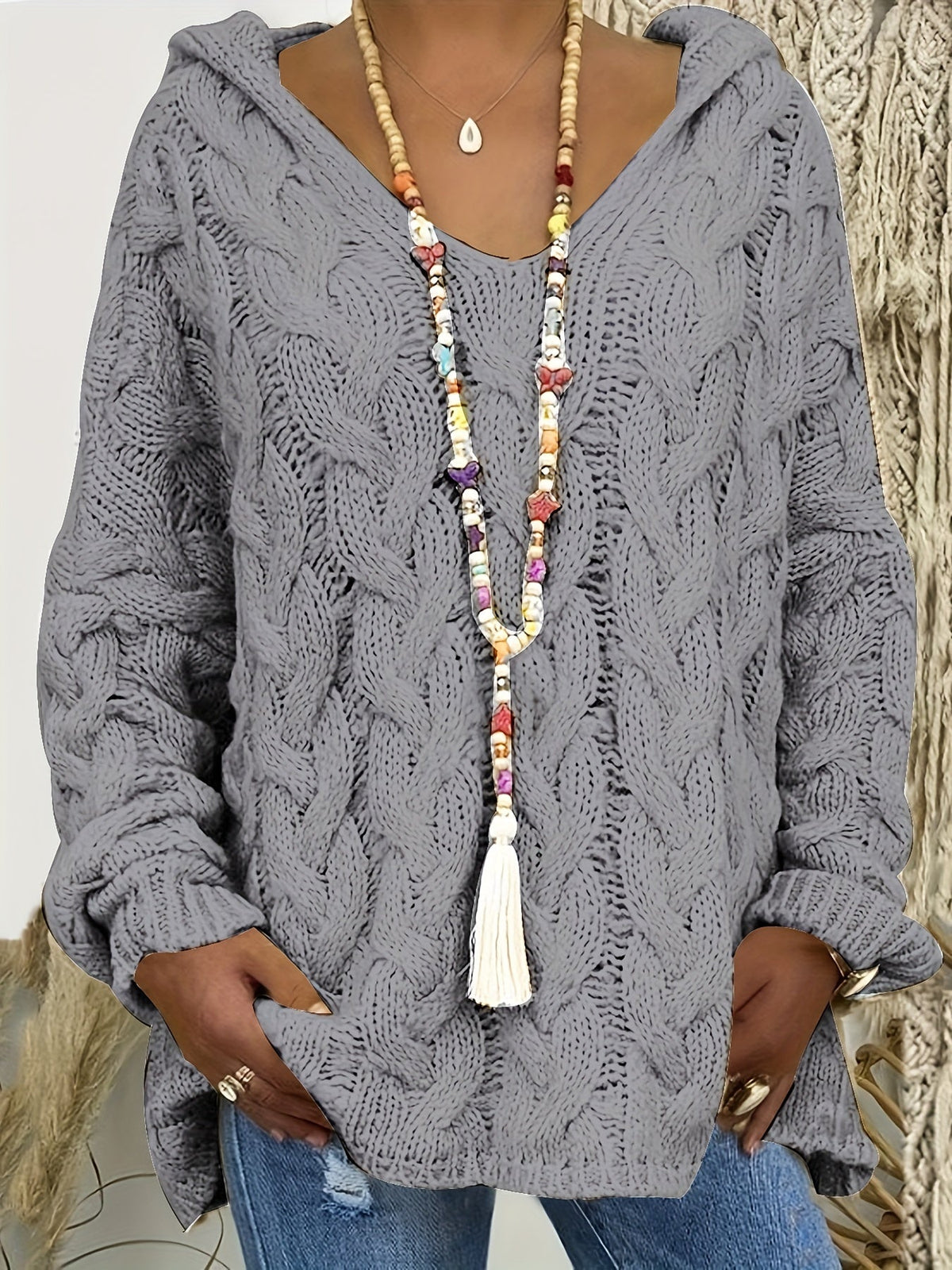 Zara - Plus Size Cable Knit Hoodie