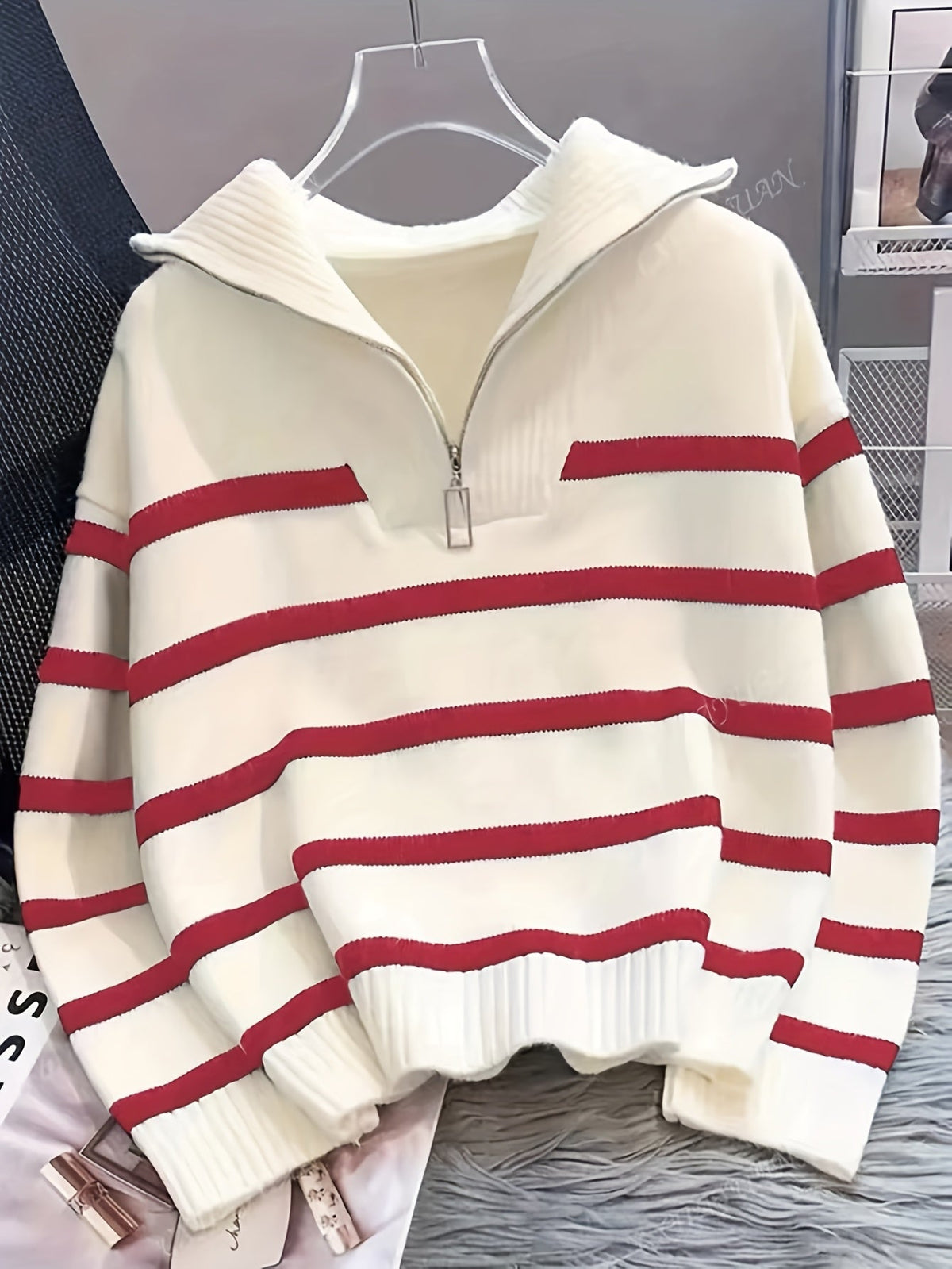 Vera - Striped Zip-Up Knit Pullover