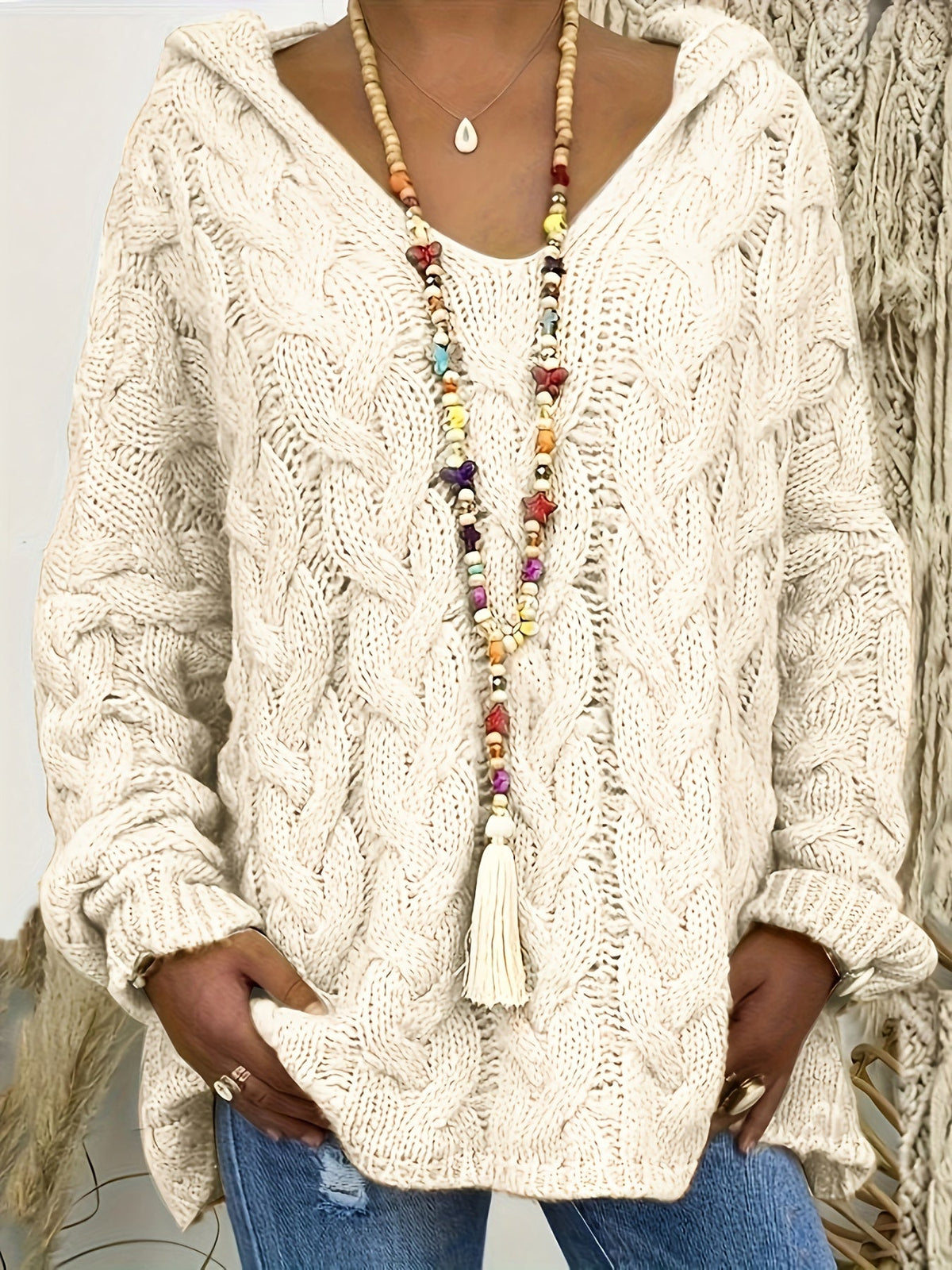 Zara - Plus Size Cable Knit Hoodie