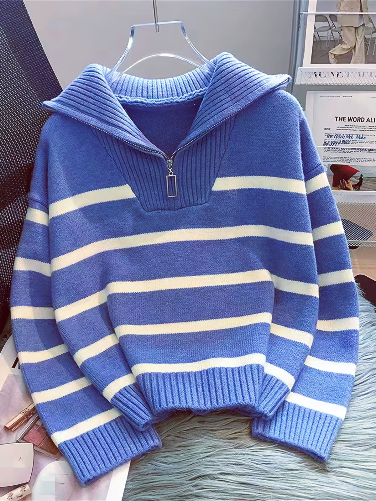 Vera - Striped Zip-Up Knit Pullover