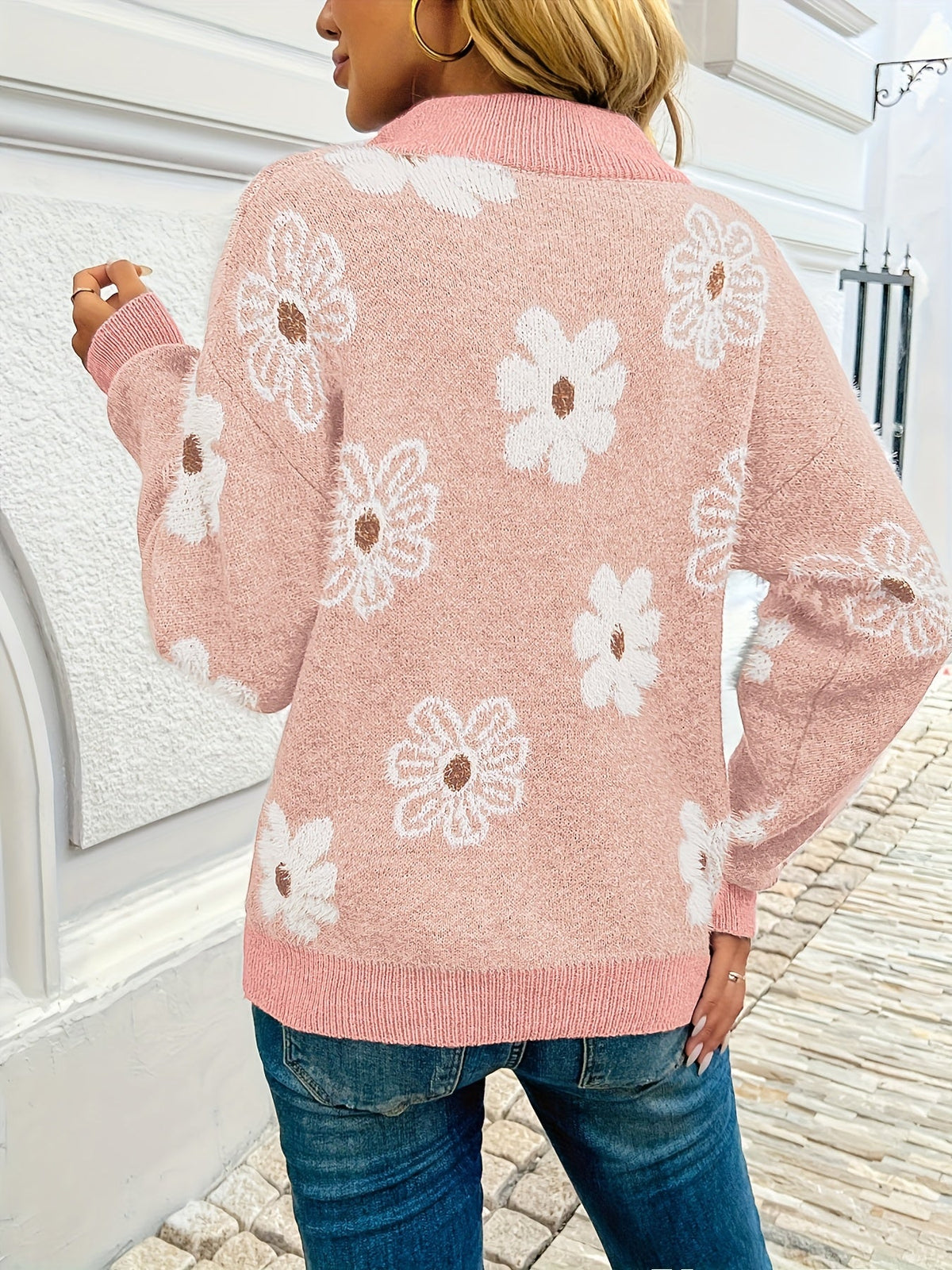 Flora - Drop Shoulder Half-Zip Sweater