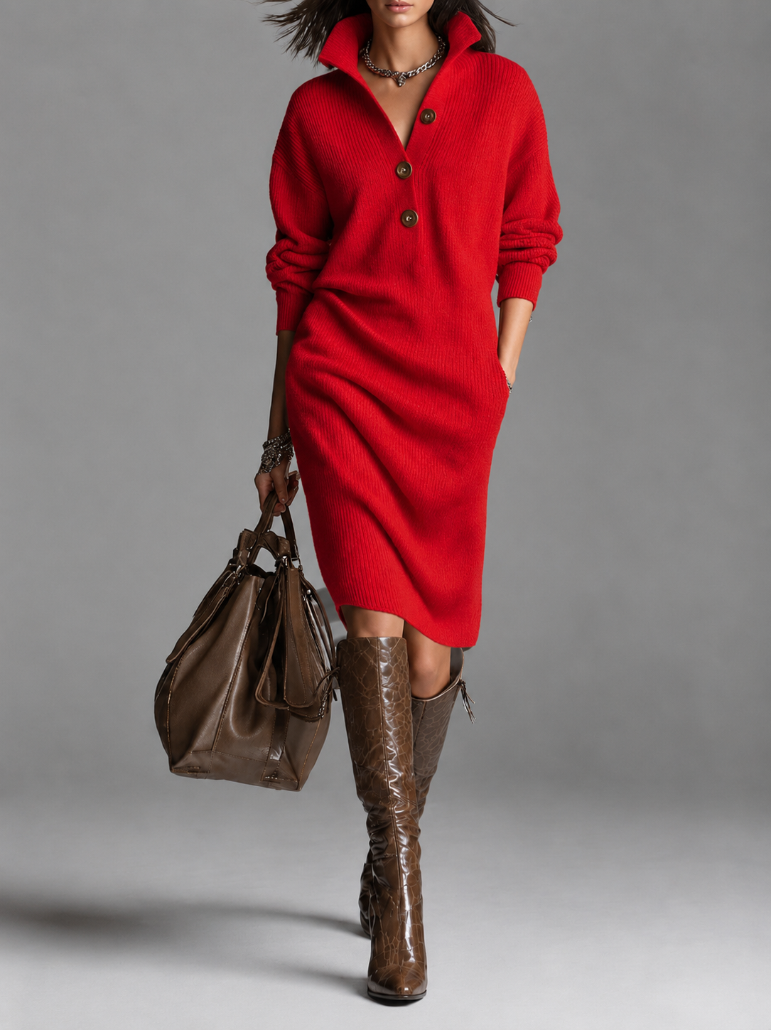 Nora - Button-Up Lapel Jumper Skirt