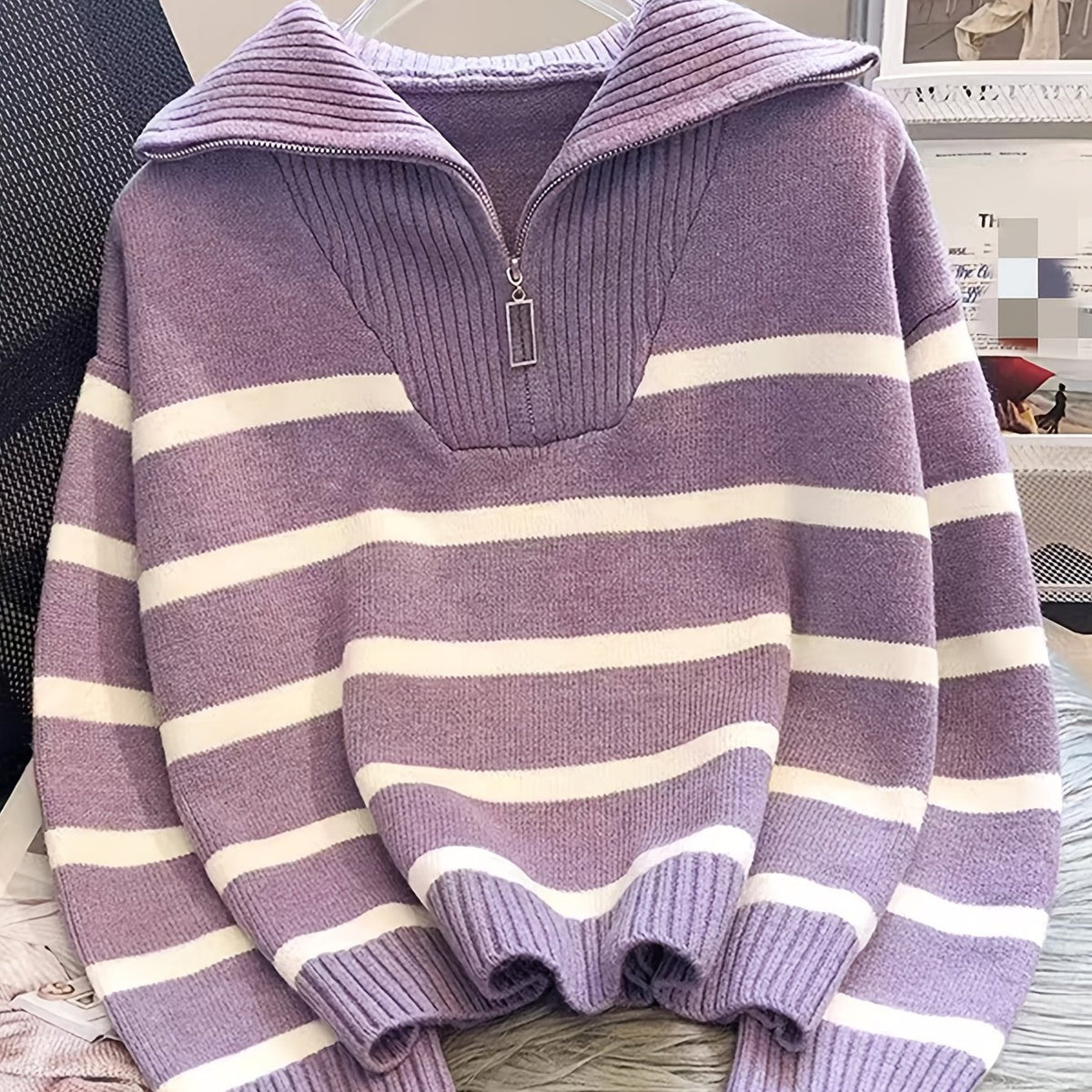 Vera - Striped Zip-Up Knit Pullover