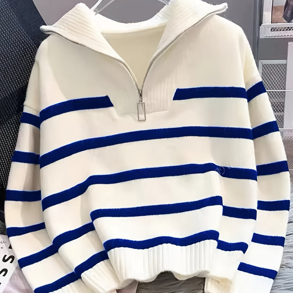 Vera - Striped Zip-Up Knit Pullover