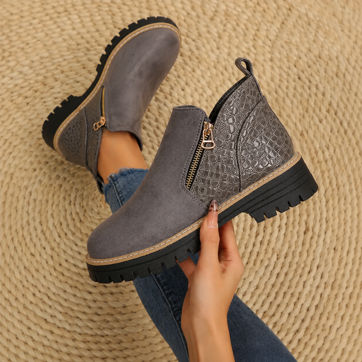 Florence - Women's Croc Detail Ankle Boots