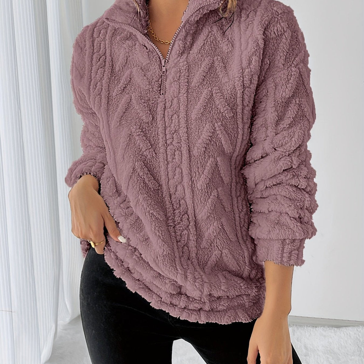 Lena - Fleece Lapel Zip Sweatshirt