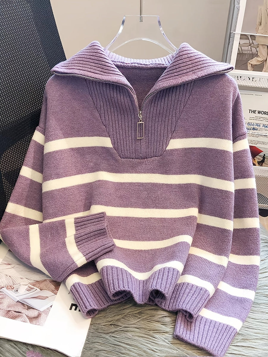 Vera - Striped Zip-Up Knit Pullover