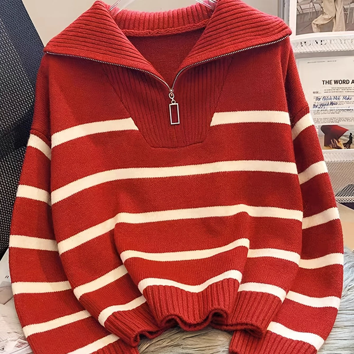 Vera - Striped Zip-Up Knit Pullover