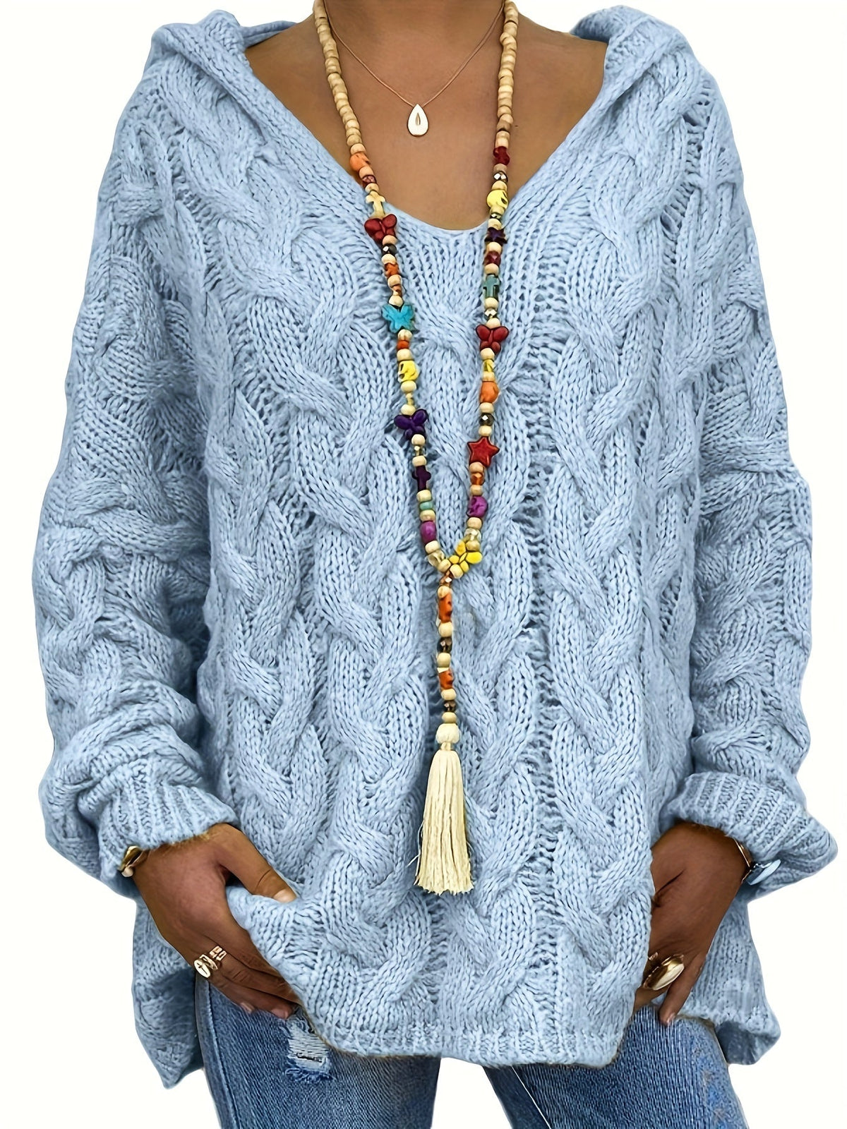 Zara - Plus Size Cable Knit Hoodie
