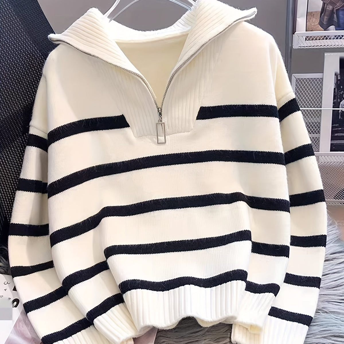 Vera - Striped Zip-Up Knit Pullover