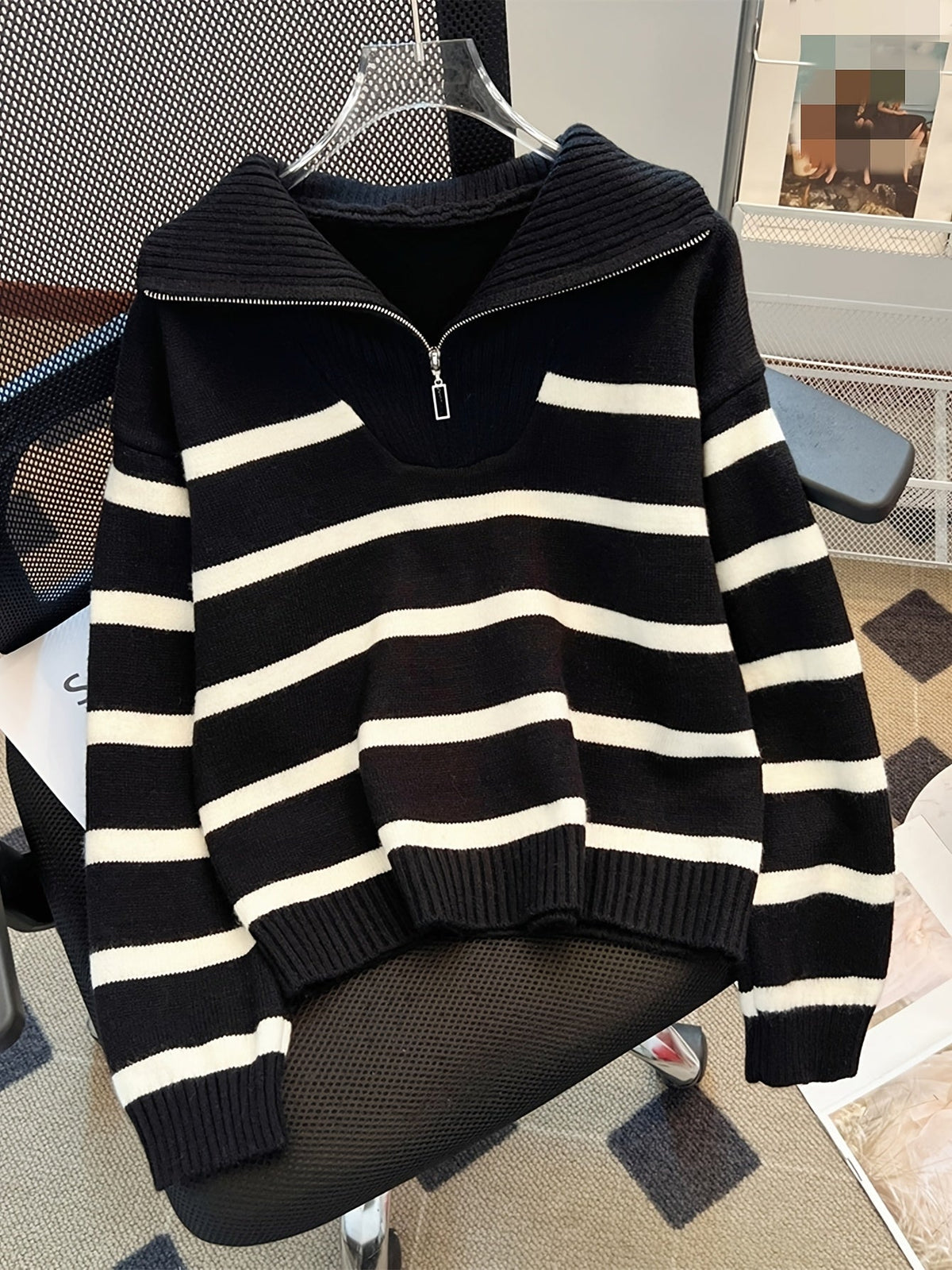 Vera - Striped Zip-Up Knit Pullover