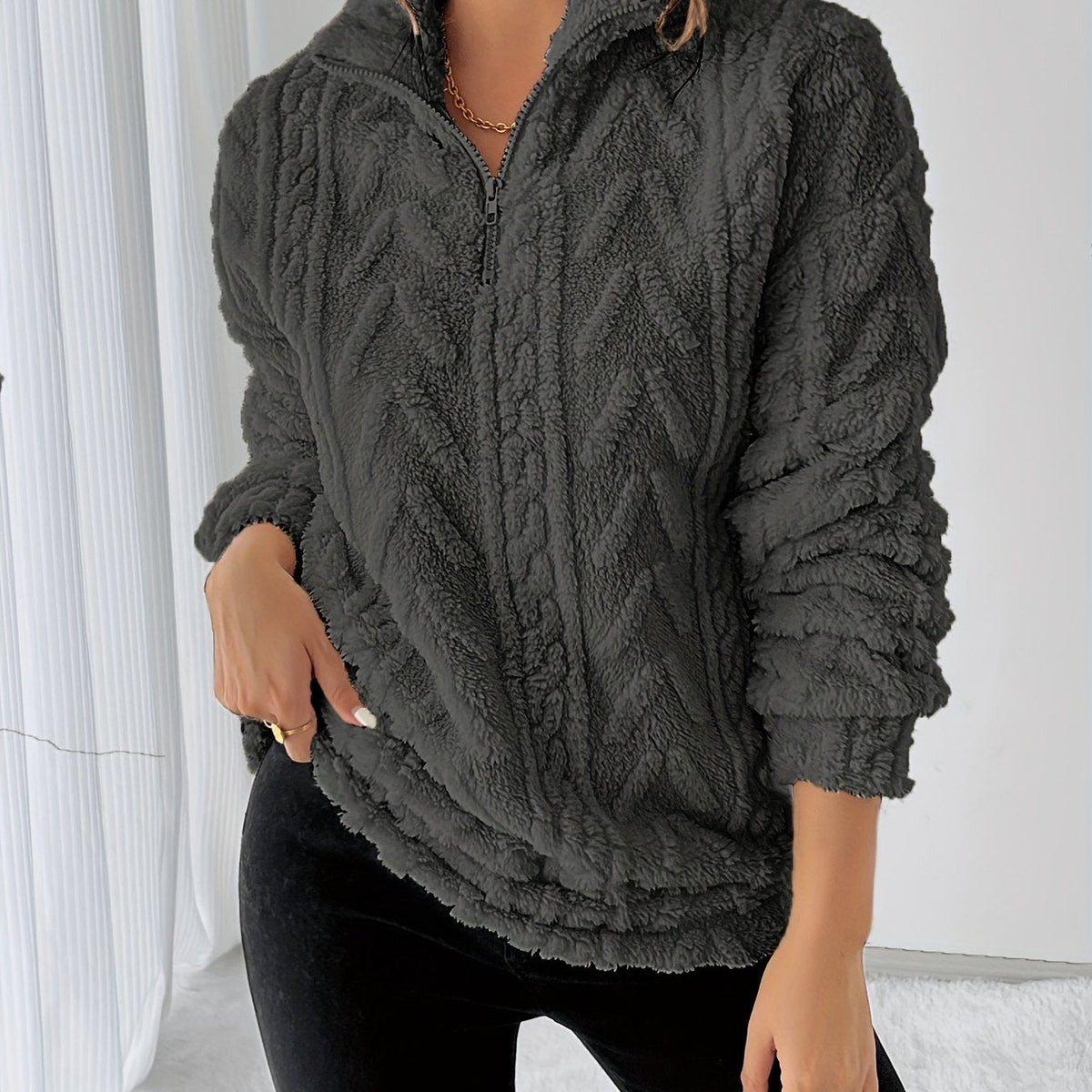 Lena - Fleece Lapel Zip Sweatshirt