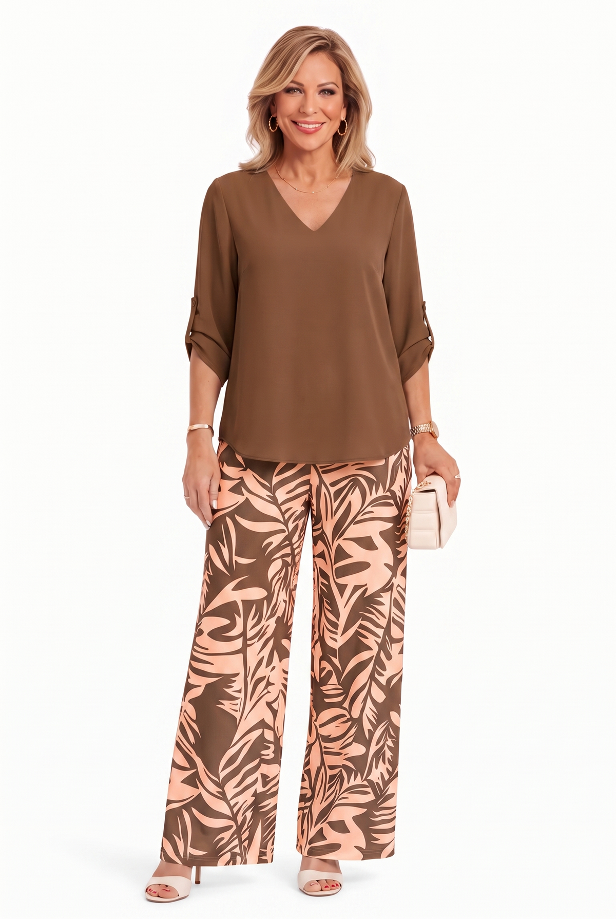Leire - V-Neck Top & Wide-Leg Pants Two Piece Set