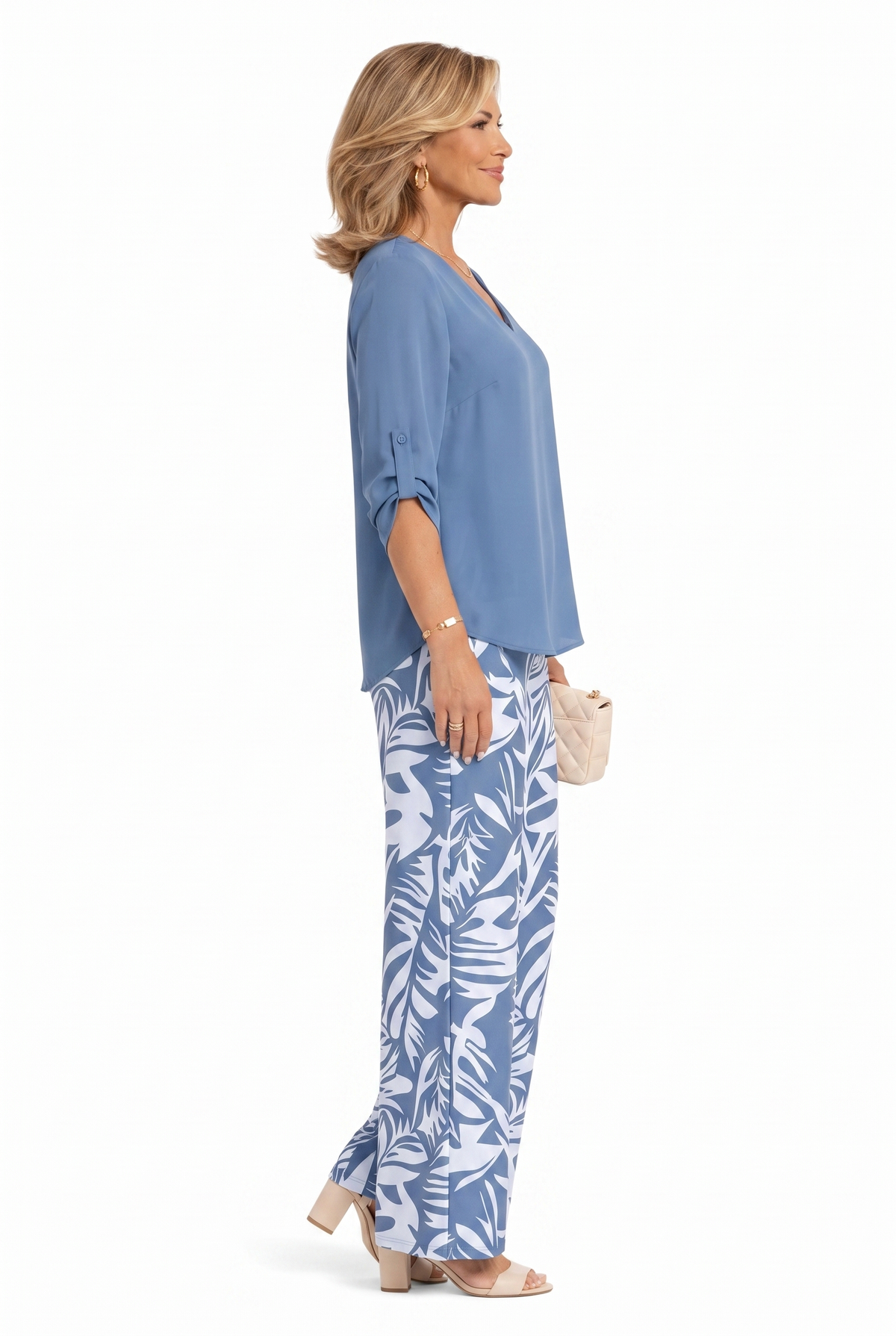 Leire - V-Neck Top & Wide-Leg Pants Two Piece Set