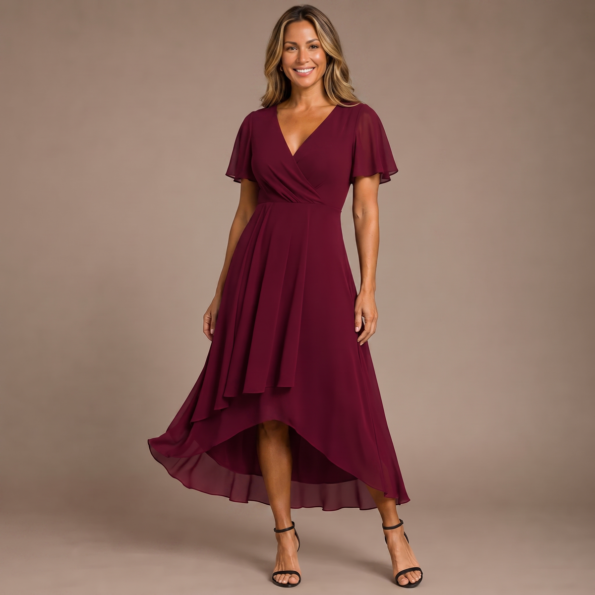 Aria - Butterfly Sleeve Chiffon V-Neck Midi Dress