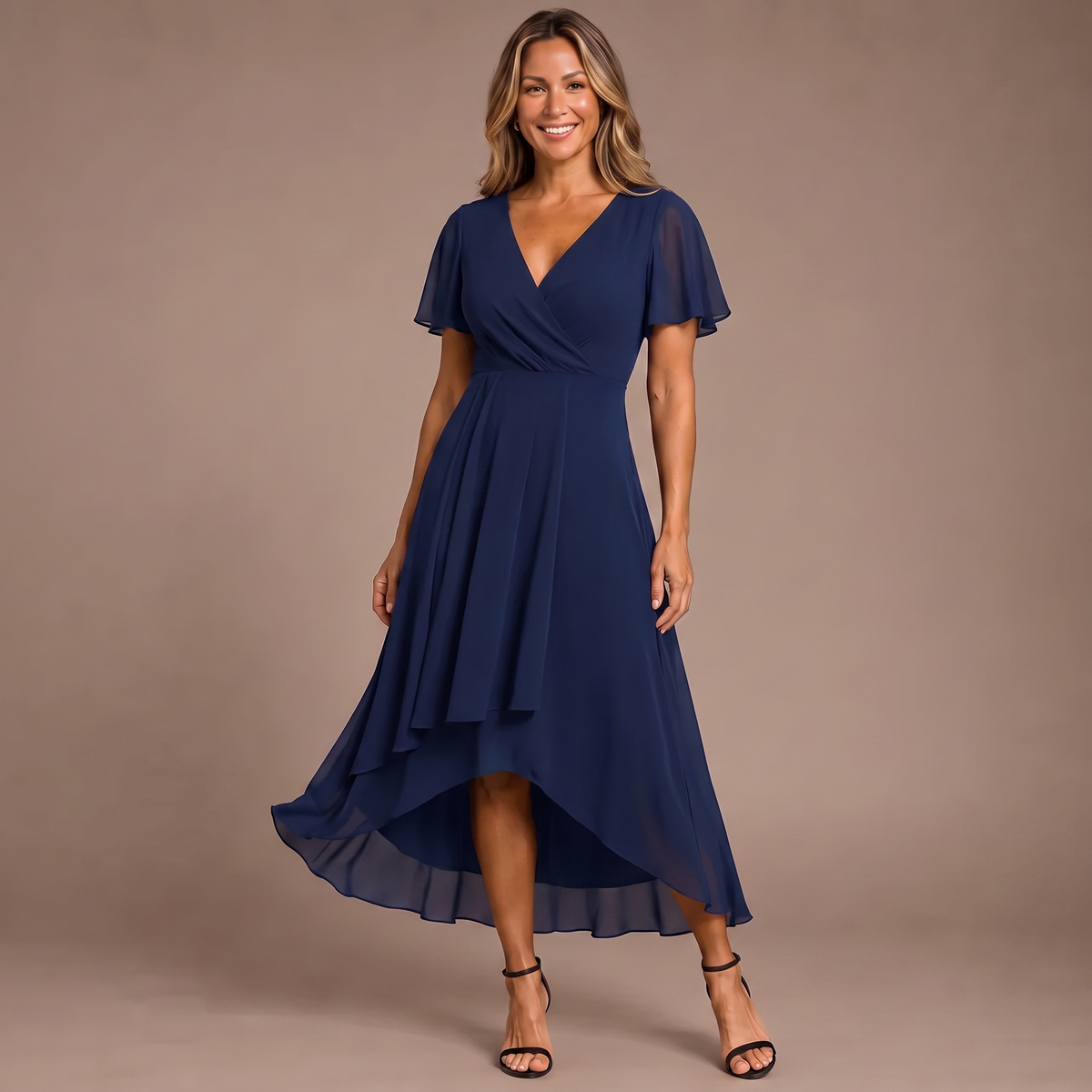 Aria - Butterfly Sleeve Chiffon V-Neck Midi Dress