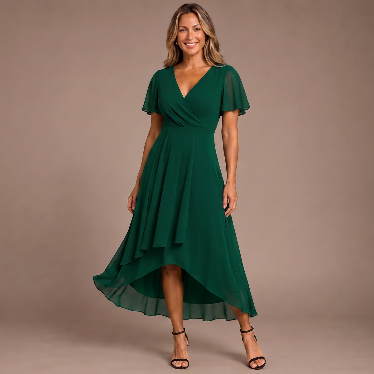 Aria - Butterfly Sleeve Chiffon V-Neck Midi Dress