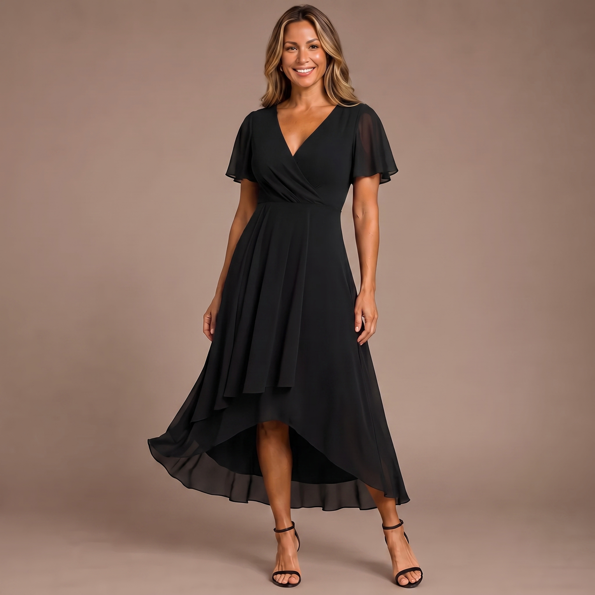 Aria - Butterfly Sleeve Chiffon V-Neck Midi Dress